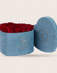 Passion XL com rosas vermelhas em caixa de veludo azul | The Florist Portugal