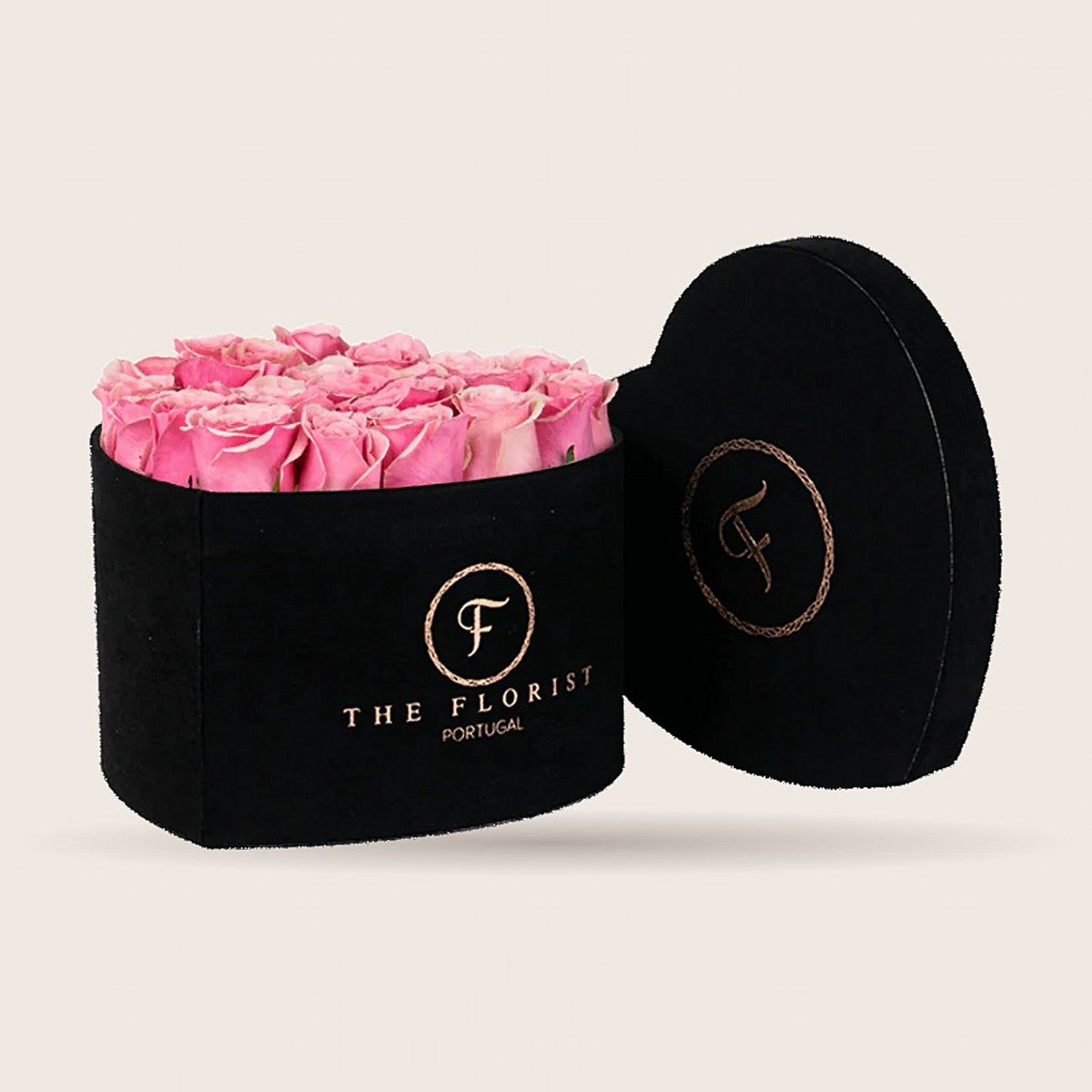 Passion XL com rosas cor-de-rosa em caixa de veludo preto | The Florist Portugal