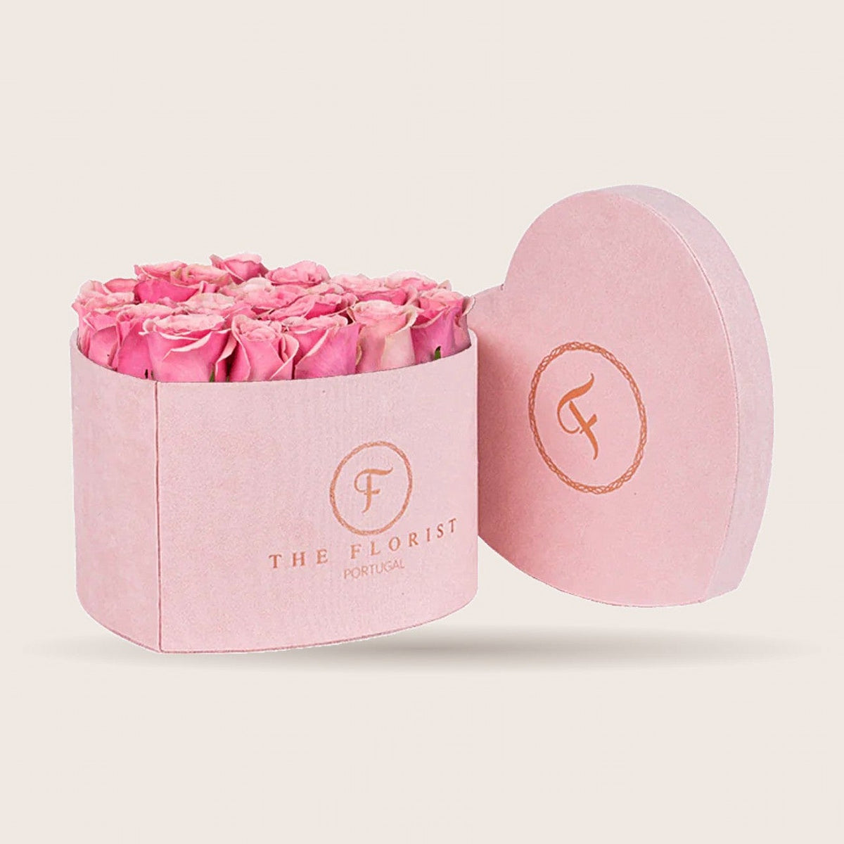 Passion XL com rosas cor-de-rosa em caixa de veludo rosa | The Florist Portugal