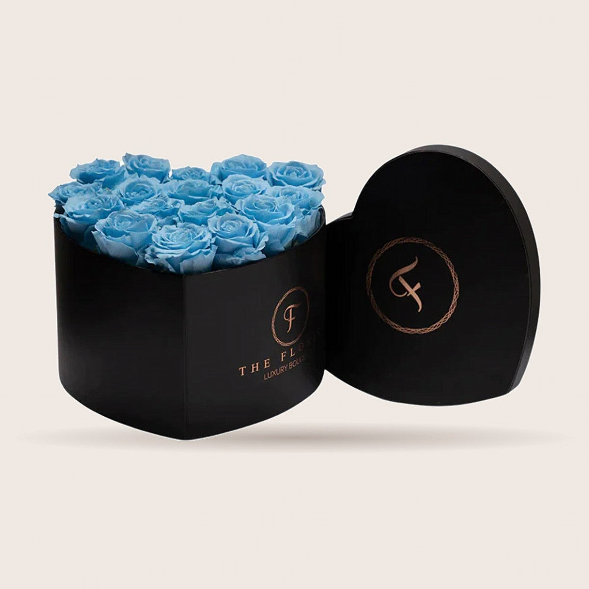 Passion XL com rosas preservadas azuis em caixa preta | The Florist Portugal