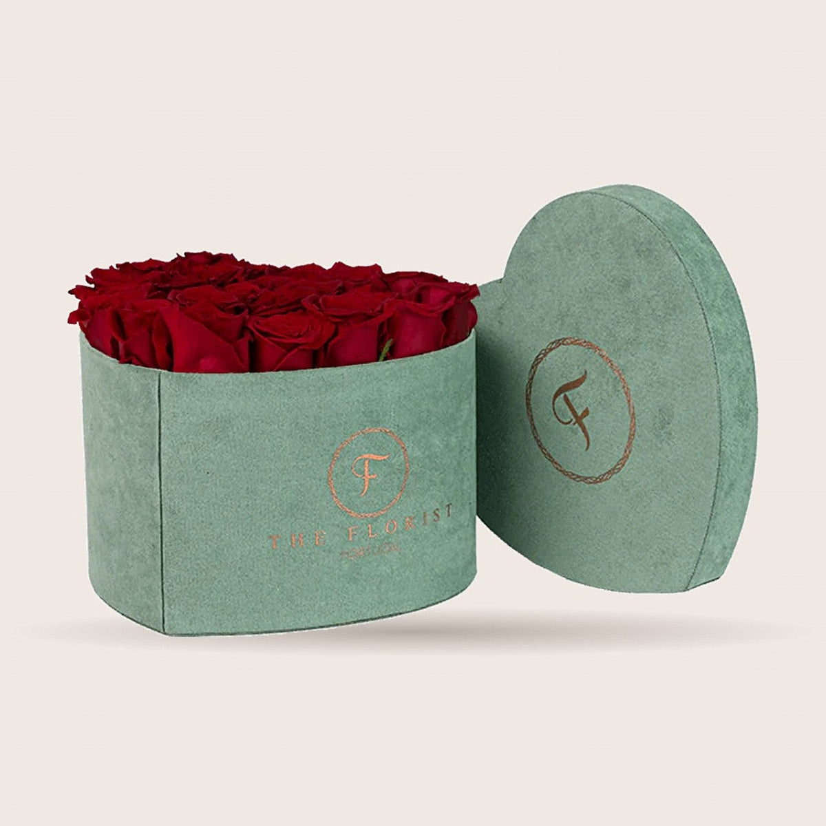 Passion XL com rosas vermelhas em caixa de veludo verde | The Florist Portugal